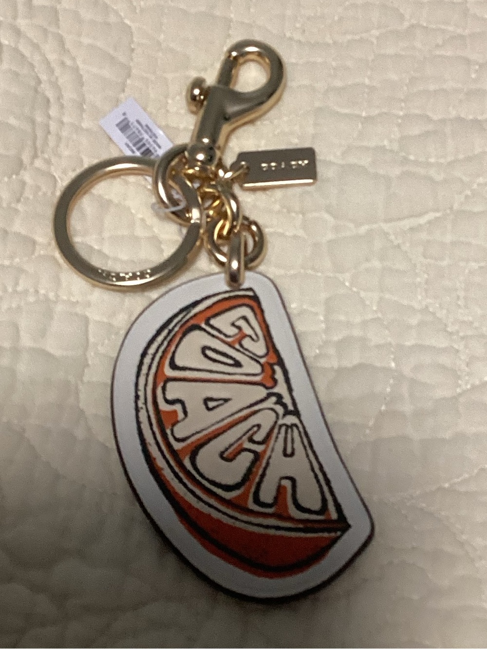 Coach Orange & White Citrus Slice Bag charm/Keyring with Gold Hardware! NWT 🍑